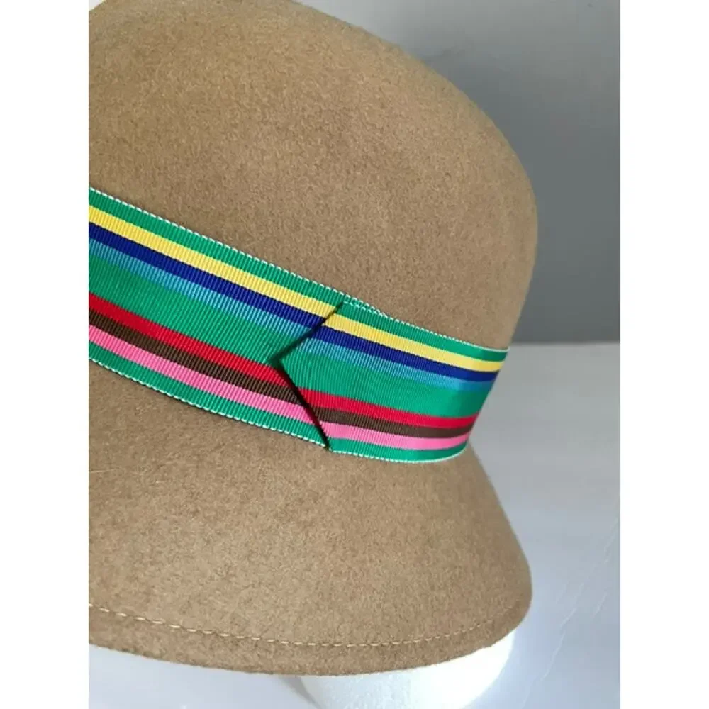 Bollman Doeskin Wool Felt Cloche Bucket Hat Camel Multicolor Band USA Equestrian
